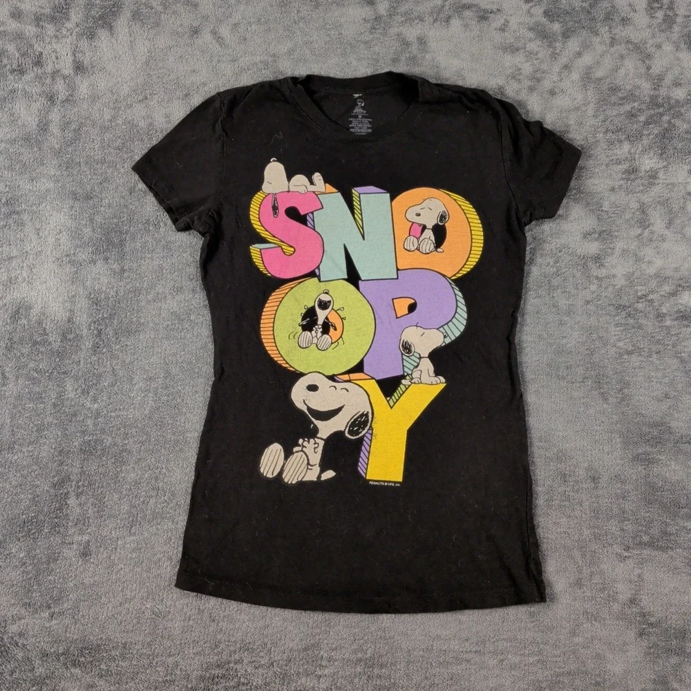 Peanuts Snoopy Black Cotton Blend T-shirt Kids Size Medium